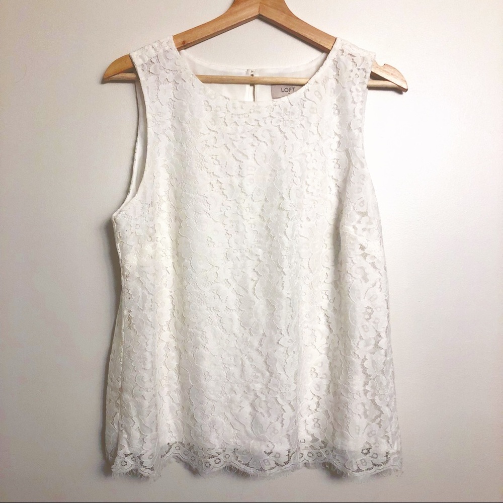 Loft White Floral Lace Tank Shell Size M